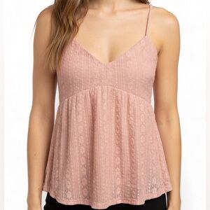 Derek Heart Baby Doll Dusty Pink Lace V-Neck Spaghetti Strap Camisole
